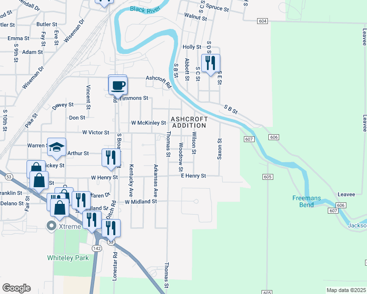 map of restaurants, bars, coffee shops, grocery stores, and more near 1720 Woodrow Street in Poplar Bluff