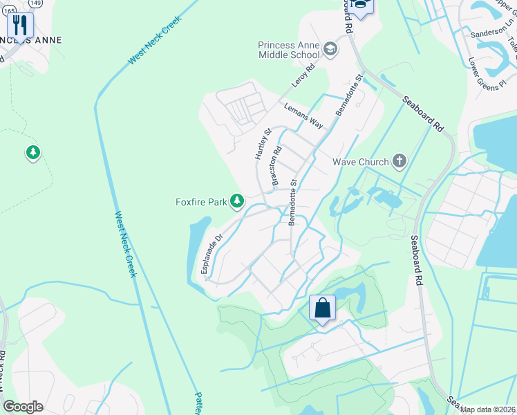 map of restaurants, bars, coffee shops, grocery stores, and more near 2472 Esplanade Drive in Virginia Beach