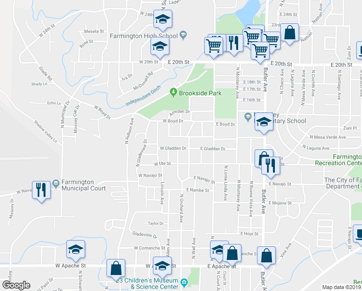 map of restaurants, bars, coffee shops, grocery stores, and more near 106 West Gladden Drive in Farmington