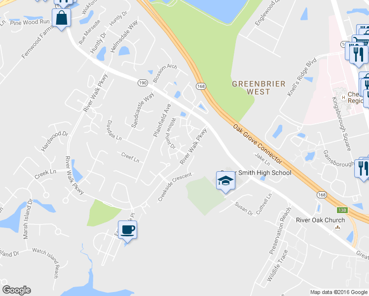 map of restaurants, bars, coffee shops, grocery stores, and more near 106 Fireweed Court in Chesapeake