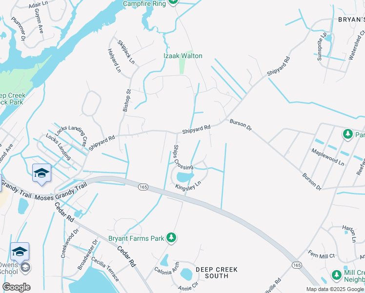 map of restaurants, bars, coffee shops, grocery stores, and more near 2105 Marlin Court in Chesapeake