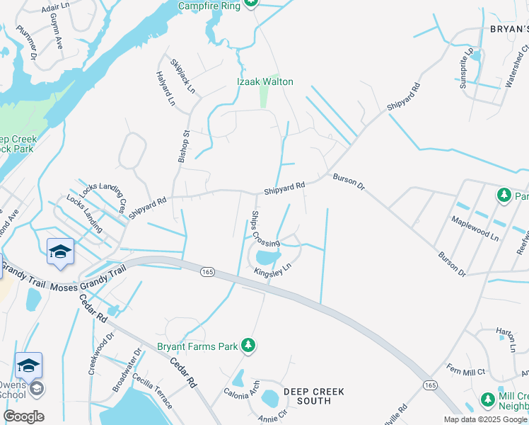 map of restaurants, bars, coffee shops, grocery stores, and more near 2105 Marlin Court in Chesapeake