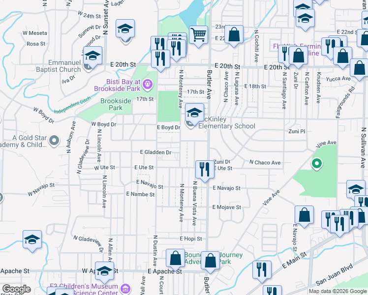 map of restaurants, bars, coffee shops, grocery stores, and more near 1115 North Buena Vista Avenue in Farmington