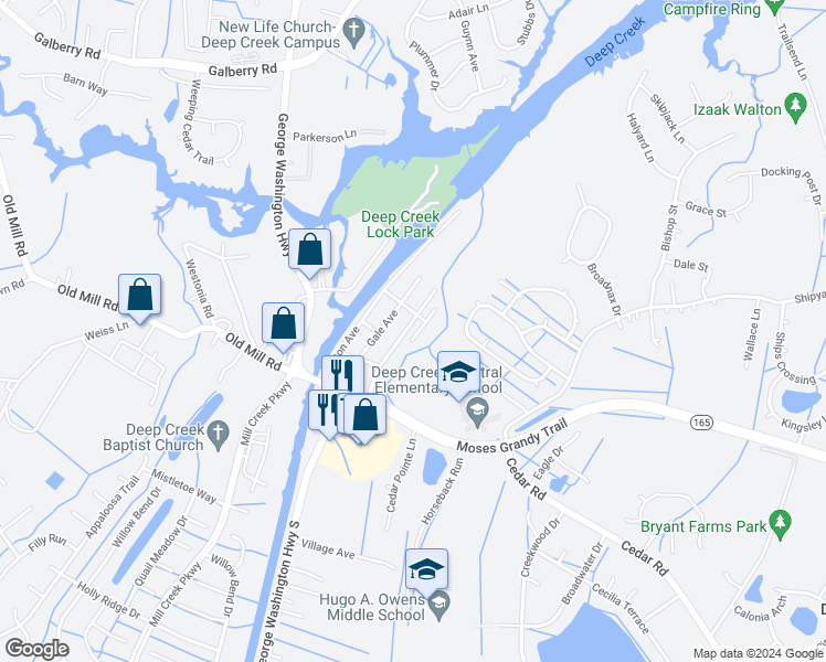 map of restaurants, bars, coffee shops, grocery stores, and more near 214 Diamond Avenue in Chesapeake