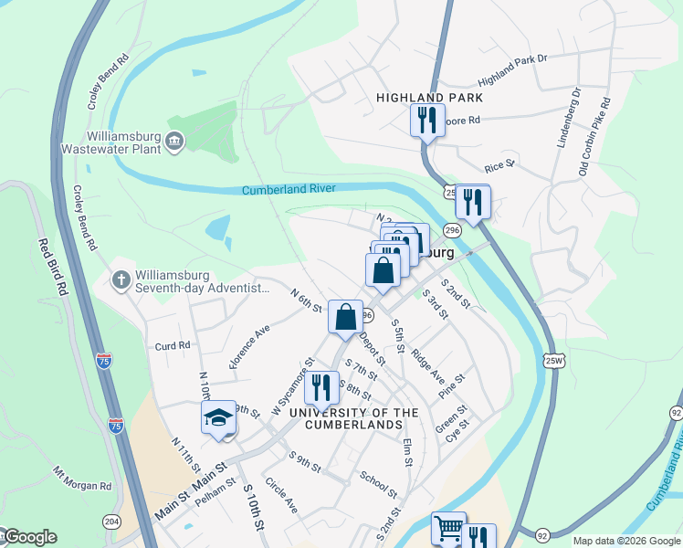 map of restaurants, bars, coffee shops, grocery stores, and more near 207 North 5th Street in Williamsburg