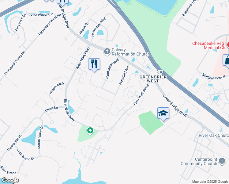 map of restaurants, bars, coffee shops, grocery stores, and more near 701 Dissdale Lane in Chesapeake