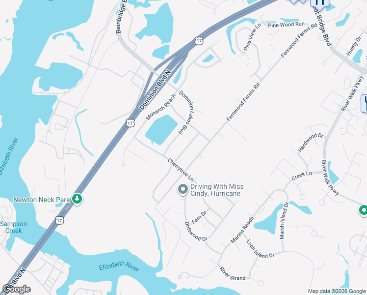 map of restaurants, bars, coffee shops, grocery stores, and more near 416 Mapleshore Drive in Chesapeake