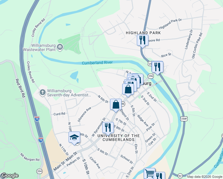 map of restaurants, bars, coffee shops, grocery stores, and more near 207 North 5th Street in Williamsburg