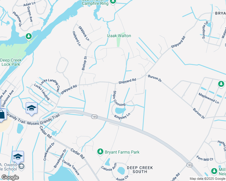 map of restaurants, bars, coffee shops, grocery stores, and more near 2205 Wallace Lane in Chesapeake