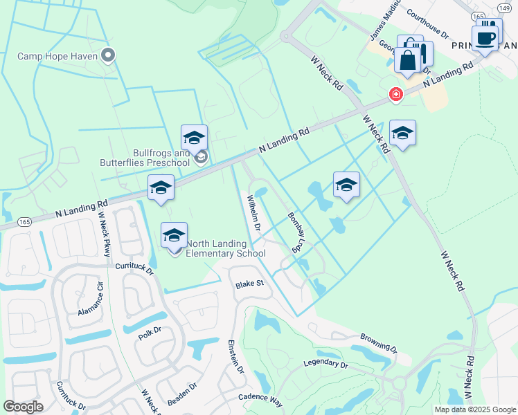 map of restaurants, bars, coffee shops, grocery stores, and more near 2520 Wilhelm Drive in Virginia Beach