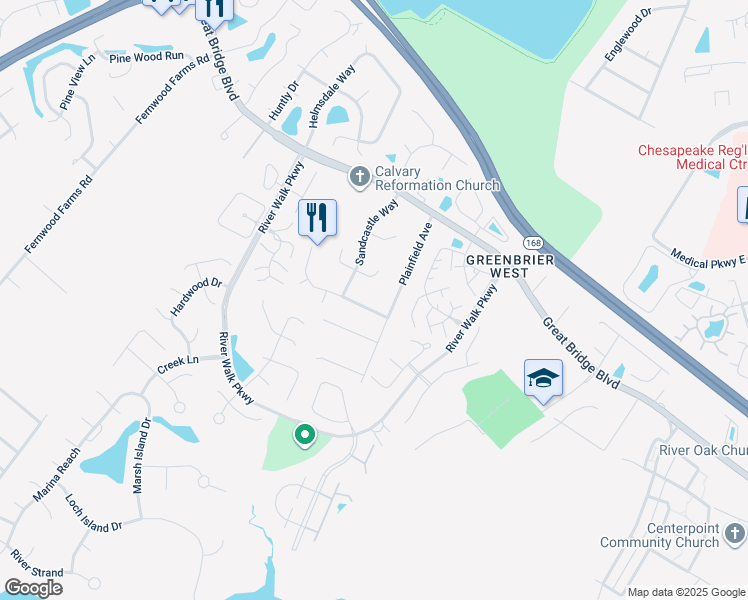 map of restaurants, bars, coffee shops, grocery stores, and more near 416 Plainfield Ave in Chesapeake
