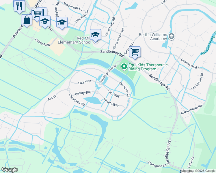 map of restaurants, bars, coffee shops, grocery stores, and more near 1741 Fury Way in Virginia Beach