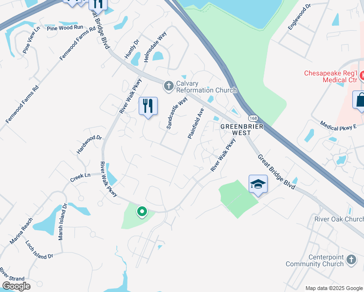 map of restaurants, bars, coffee shops, grocery stores, and more near 416 Plainfield Ave in Chesapeake
