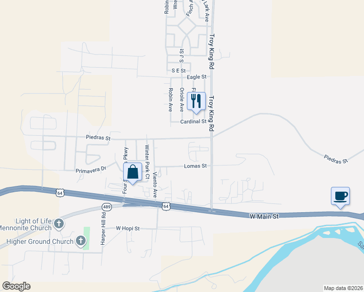 map of restaurants, bars, coffee shops, grocery stores, and more near 4401 Piedras Street in Farmington
