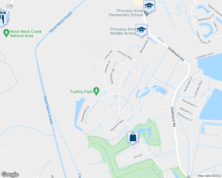 map of restaurants, bars, coffee shops, grocery stores, and more near 2339 Charing Cross Road in Virginia Beach