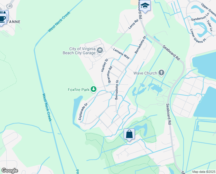 map of restaurants, bars, coffee shops, grocery stores, and more near 2339 Charing Cross Road in Virginia Beach