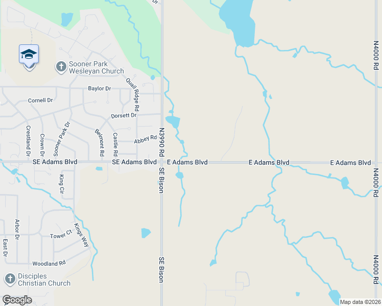 map of restaurants, bars, coffee shops, grocery stores, and more near East Adams Boulevard in Bartlesville