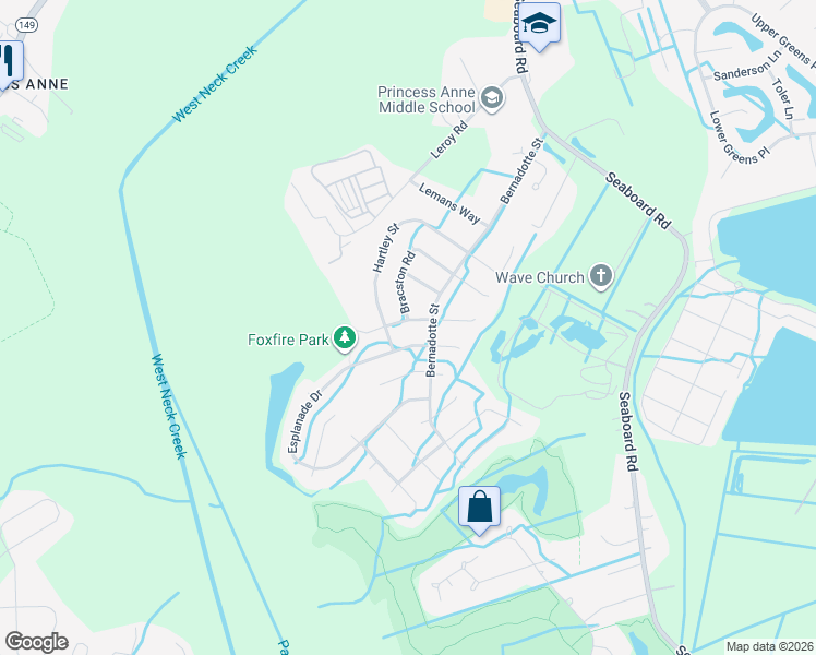 map of restaurants, bars, coffee shops, grocery stores, and more near 2493 Esplanade Drive in Virginia Beach
