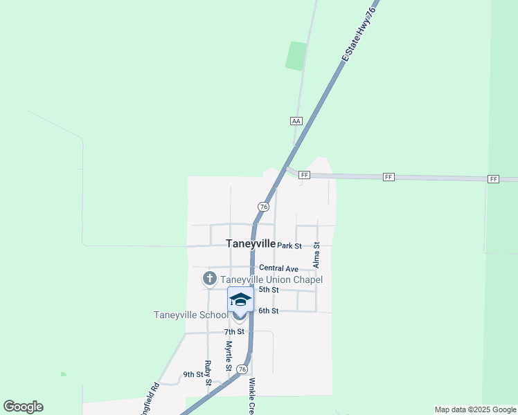 map of restaurants, bars, coffee shops, grocery stores, and more near 728 Myrtle Street in Taneyville