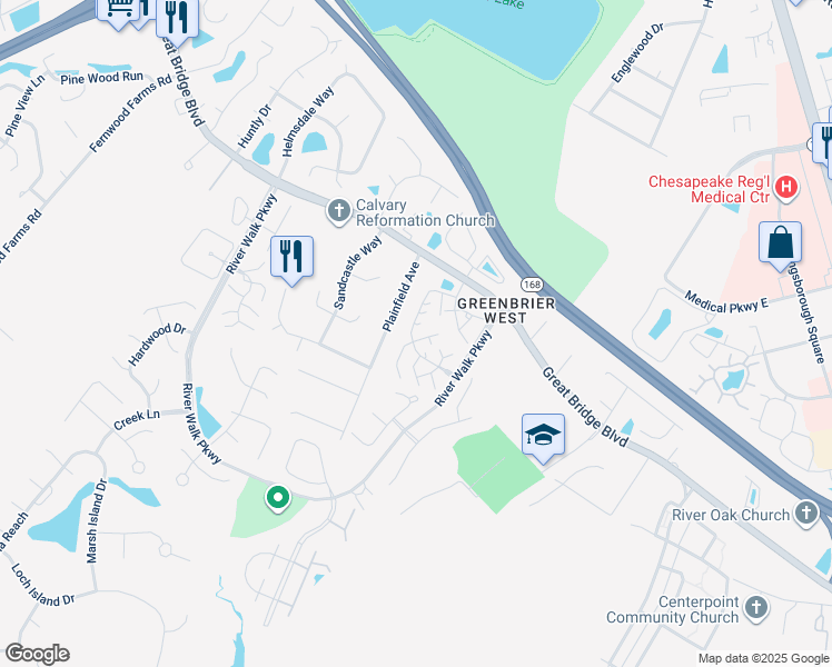map of restaurants, bars, coffee shops, grocery stores, and more near 507 Plainfield Avenue in Chesapeake