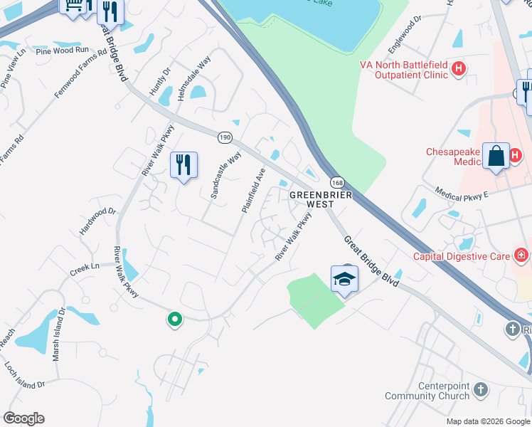 map of restaurants, bars, coffee shops, grocery stores, and more near 507 Plainfield Avenue in Chesapeake