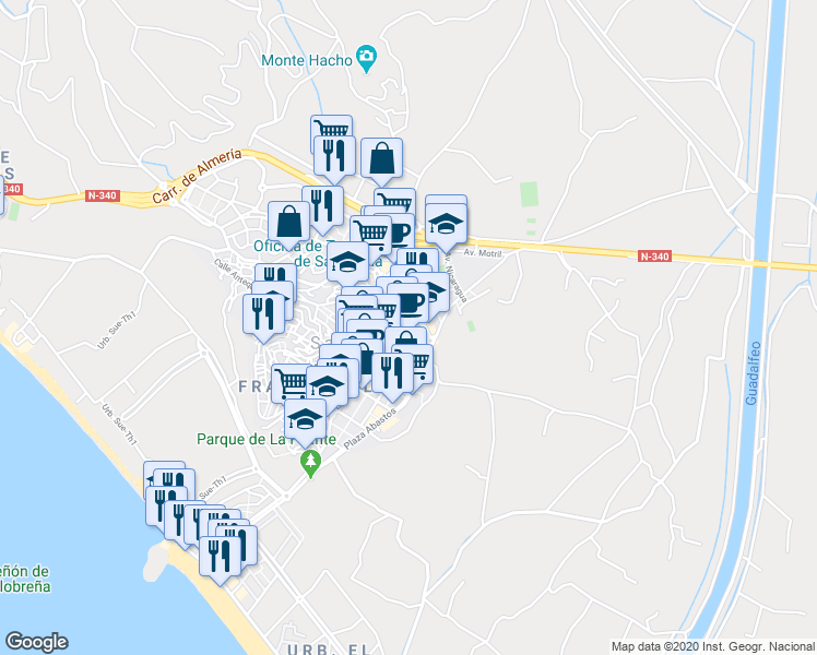 map of restaurants, bars, coffee shops, grocery stores, and more near 3 Avenida Federico García Lorca in Salobreña