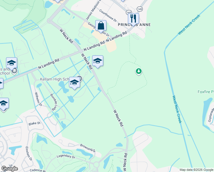 map of restaurants, bars, coffee shops, grocery stores, and more near 2700 West Neck Road in Virginia Beach