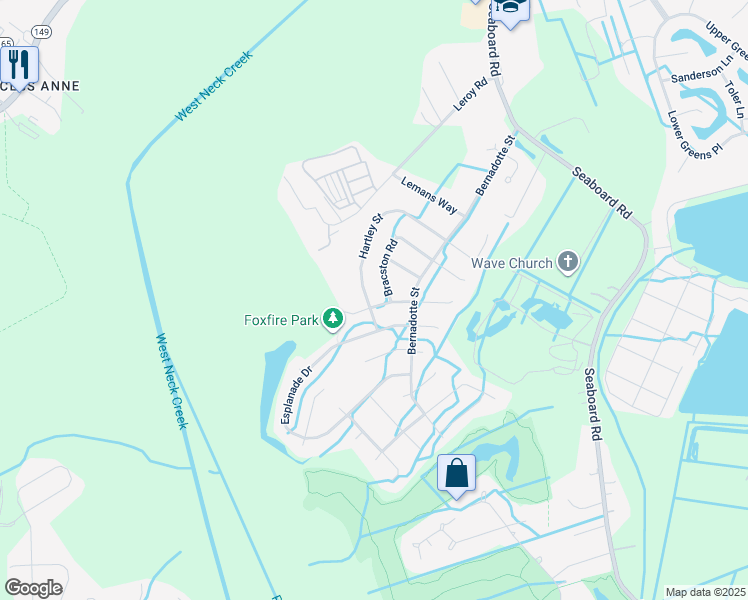 map of restaurants, bars, coffee shops, grocery stores, and more near 2667 Hartley Street in Virginia Beach