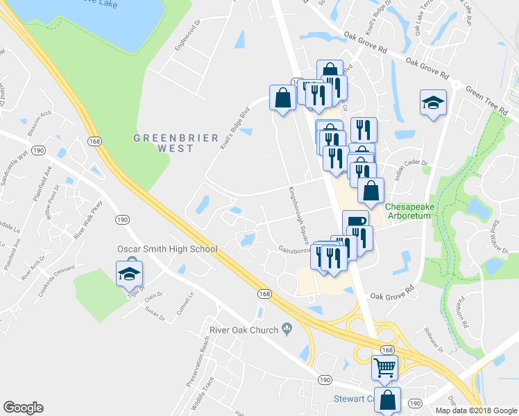 map of restaurants, bars, coffee shops, grocery stores, and more near 306 Gainsborough Square in Chesapeake