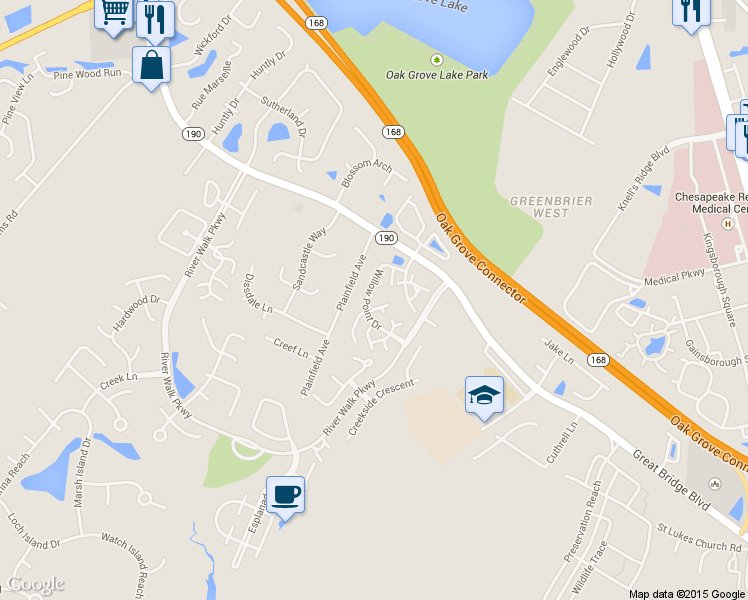 map of restaurants, bars, coffee shops, grocery stores, and more near 507 Plainfield Avenue in Chesapeake