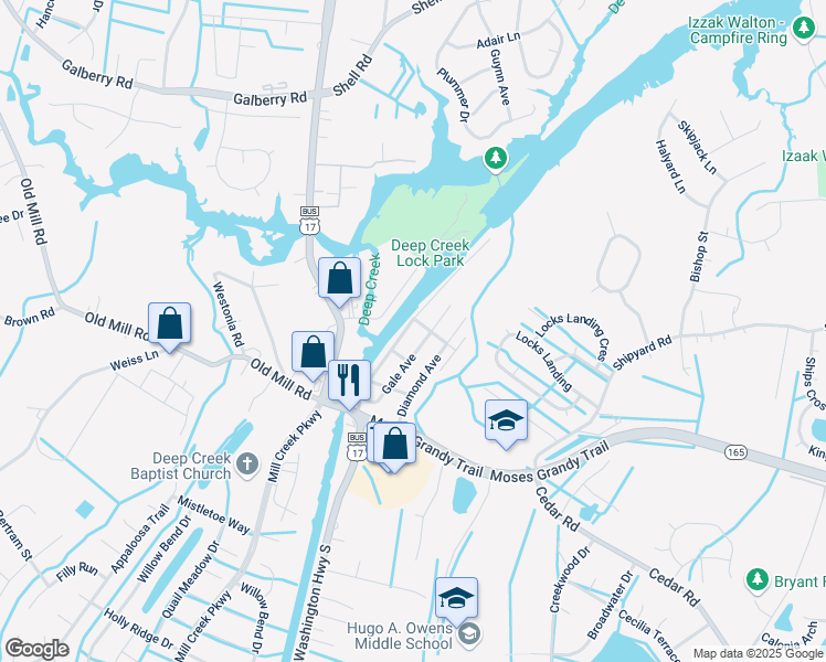 map of restaurants, bars, coffee shops, grocery stores, and more near 220 Hinton Avenue in Chesapeake