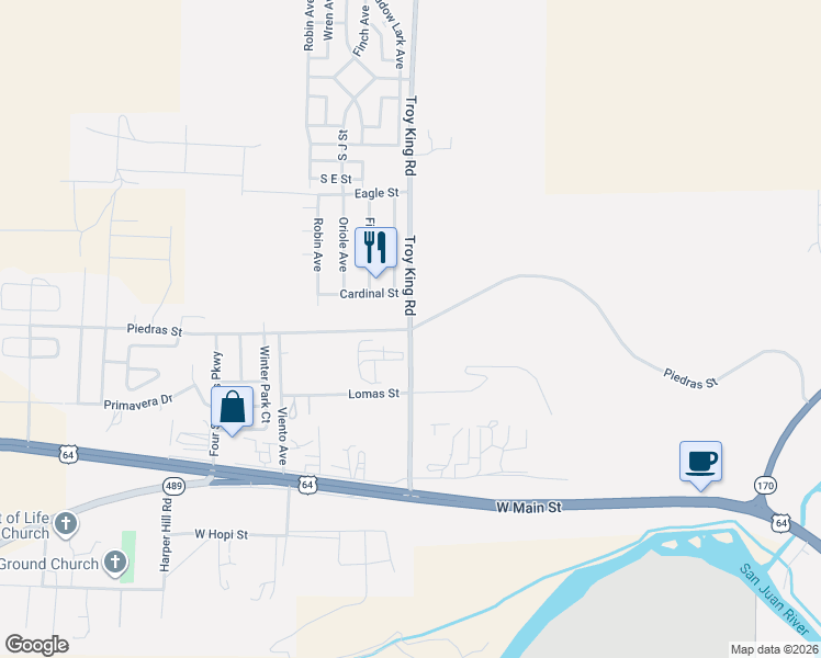 map of restaurants, bars, coffee shops, grocery stores, and more near 1300 Troy King Road in Farmington