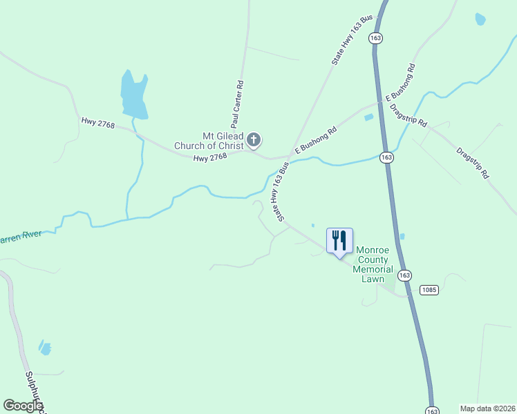 map of restaurants, bars, coffee shops, grocery stores, and more near 3269 State Highway 163 Bus in Tompkinsville