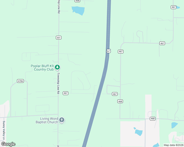 map of restaurants, bars, coffee shops, grocery stores, and more near U.S. 67 in Poplar Bluff