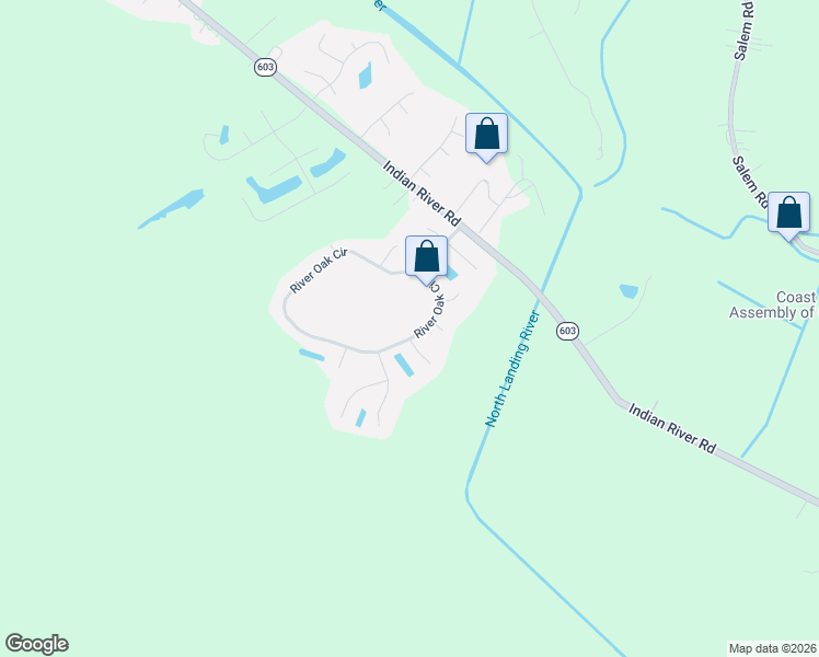 map of restaurants, bars, coffee shops, grocery stores, and more near 3741 River Oak Circle in Virginia Beach