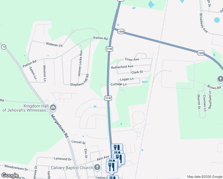 map of restaurants, bars, coffee shops, grocery stores, and more near Cottage Lane in Franklin