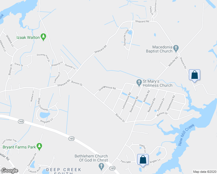 map of restaurants, bars, coffee shops, grocery stores, and more near 1929 Orangewood Road in Chesapeake