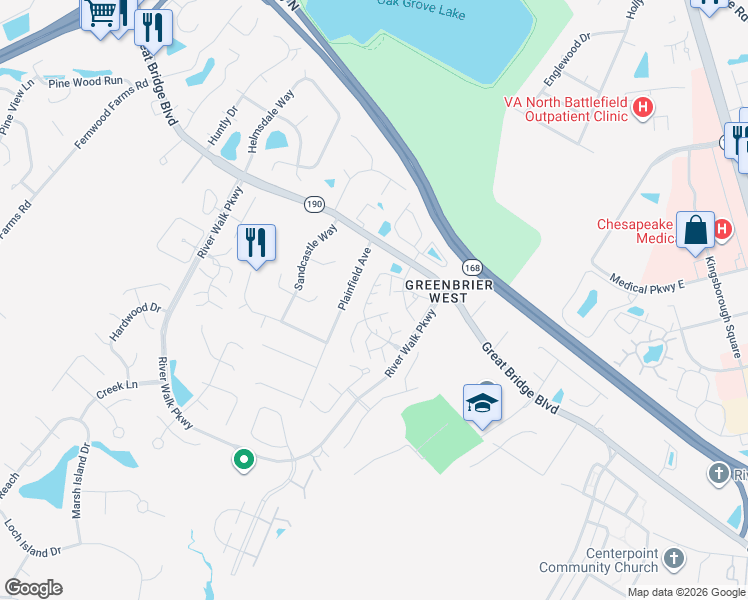 map of restaurants, bars, coffee shops, grocery stores, and more near 507 Plainfield Avenue in Chesapeake