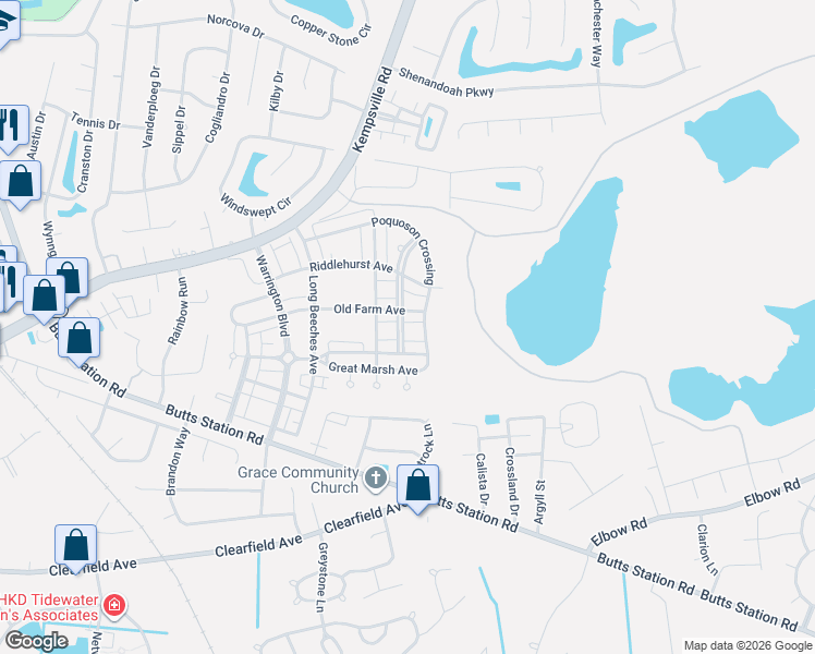map of restaurants, bars, coffee shops, grocery stores, and more near 1008 Timber Neck Mall in Chesapeake