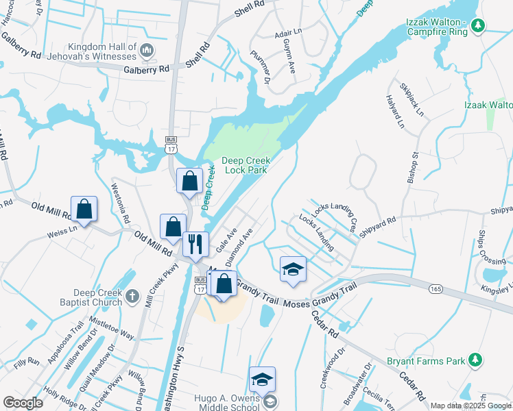 map of restaurants, bars, coffee shops, grocery stores, and more near 310 Gale Avenue in Chesapeake