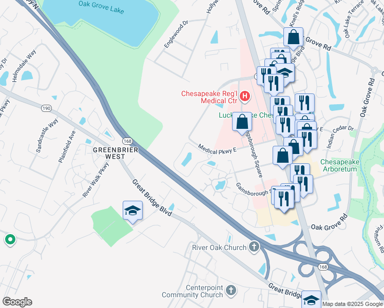 map of restaurants, bars, coffee shops, grocery stores, and more near 728 Tapestry Park Loop in Chesapeake
