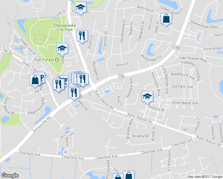 map of restaurants, bars, coffee shops, grocery stores, and more near 508 Tunnel Court in Chesapeake