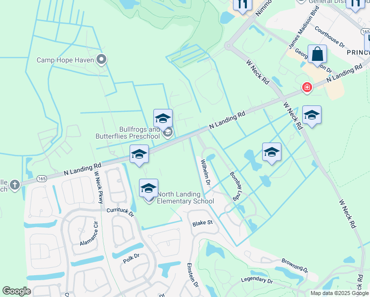 map of restaurants, bars, coffee shops, grocery stores, and more near 2813 North Landing Road in Virginia Beach
