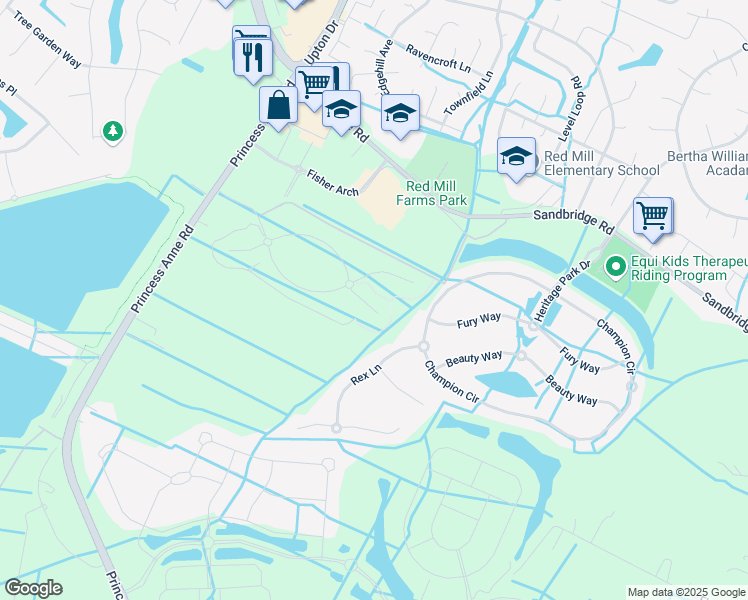map of restaurants, bars, coffee shops, grocery stores, and more near 1916 Dale Greene Place in Virginia Beach
