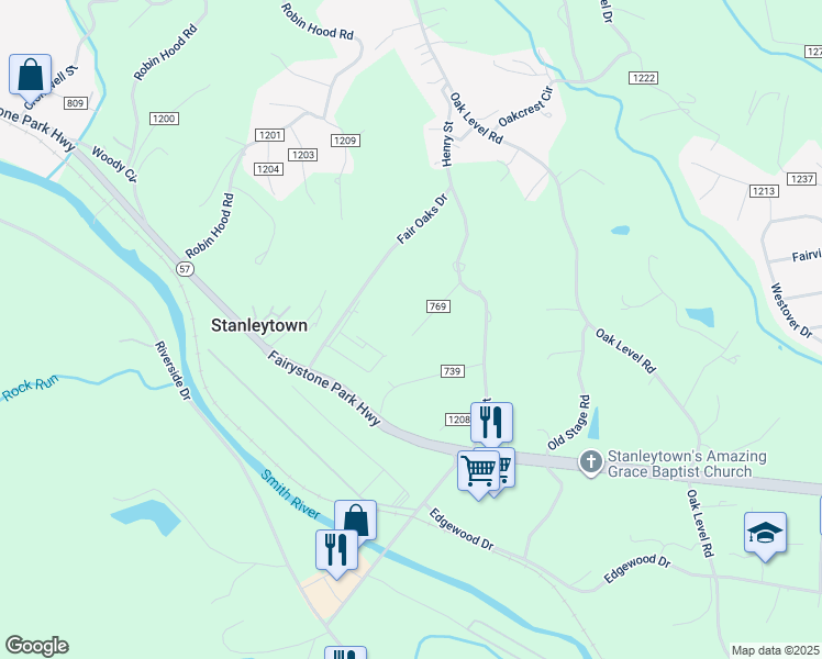map of restaurants, bars, coffee shops, grocery stores, and more near 148 Azalea Street in Stanleytown
