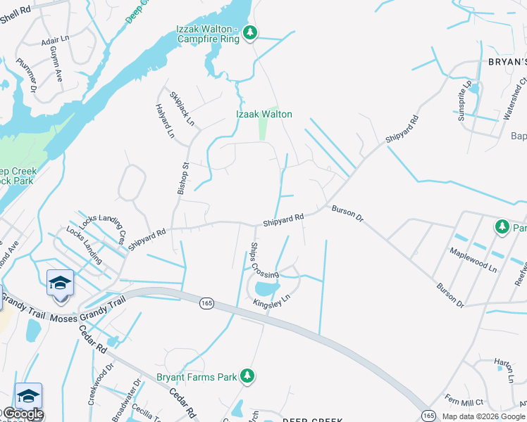 map of restaurants, bars, coffee shops, grocery stores, and more near 2164 Shipyard Road in Chesapeake