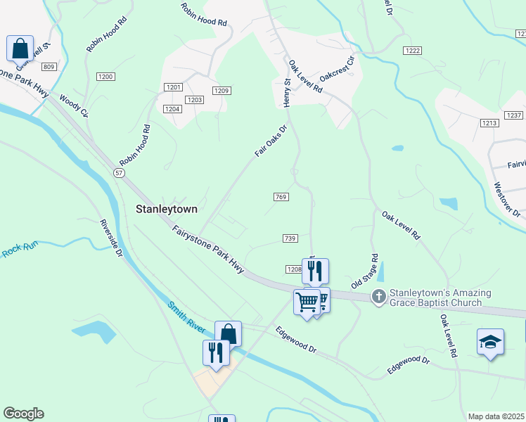 map of restaurants, bars, coffee shops, grocery stores, and more near 148 Azalea Street in Stanleytown
