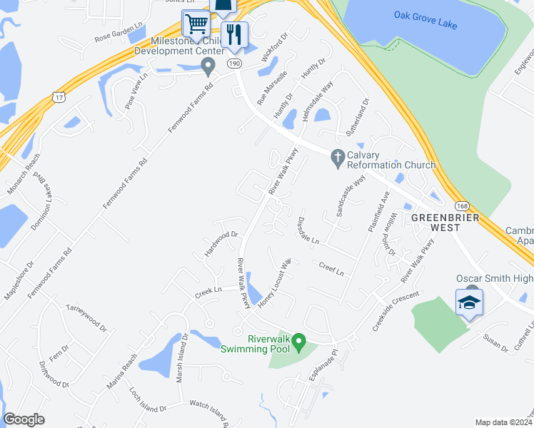 map of restaurants, bars, coffee shops, grocery stores, and more near 704 Meherrin River Court in Chesapeake