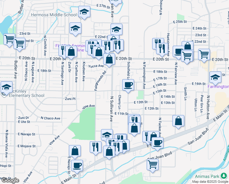 map of restaurants, bars, coffee shops, grocery stores, and more near 1414 Sullivan Avenue in Farmington