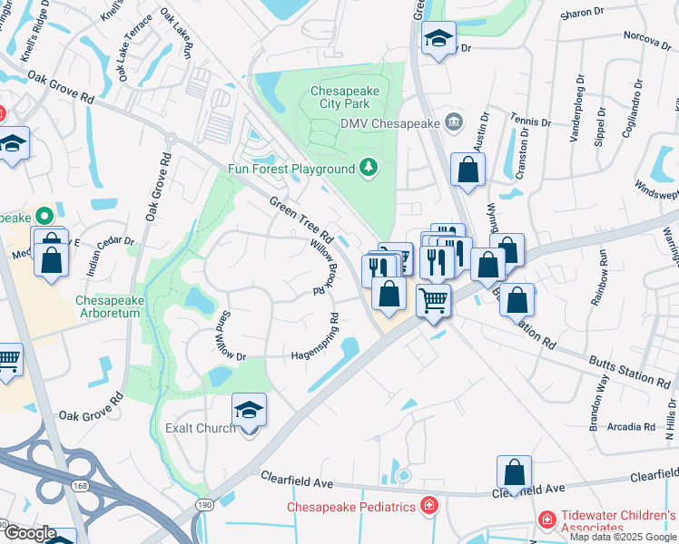 map of restaurants, bars, coffee shops, grocery stores, and more near 901 Winter Stone Court in Chesapeake